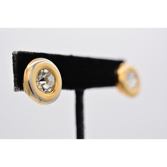 KJL for Avon Vintage Stud Earrings Post Round Rhinestone Crystal Signed BinAI - Picture 4 of 12